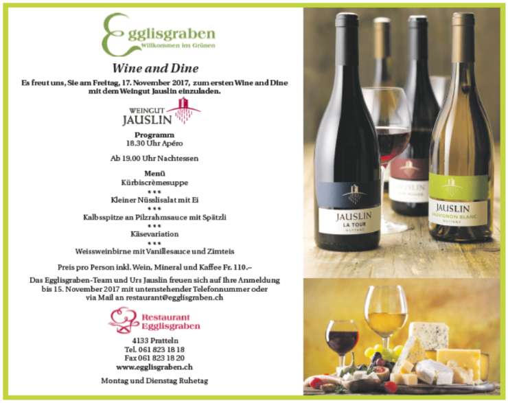 ‹Wine and Dine› im Restaurant Egglisgraben